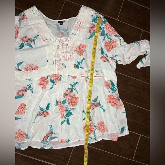 Torrid Babydoll peasant Gauze Crochet Trim Lace-Up Top sz 5 - Picture 10 of 12